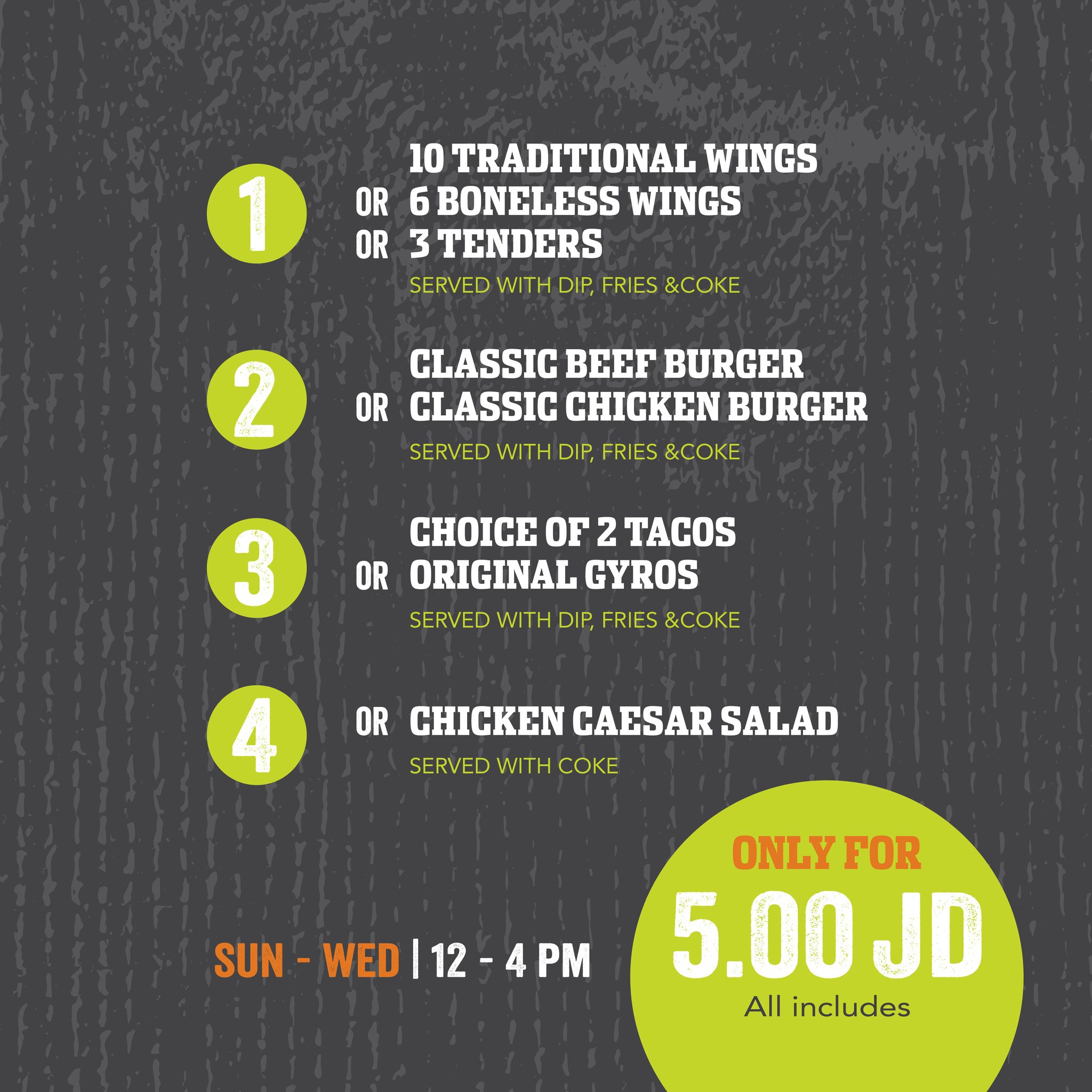 Buffalo Wings and Rings Aqaba LUNCH MENU